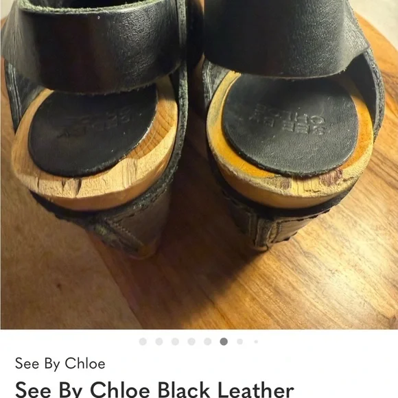 See By Chloe Black Leather Clogs with Wooden Platform